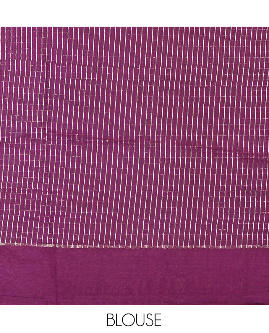 Pink Assam Silk Saree, Gleamed Up with Zari Checked Design on Its Body, Complemented by Contrast Border, Pallu Steeped with Gleaming Zari Stripes, and Paired with a Contrast Blouse - Image 8