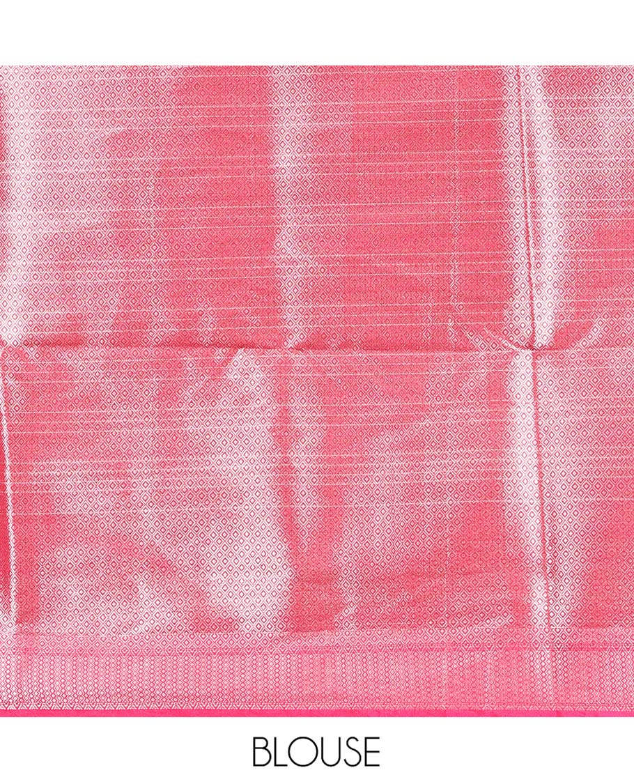 Pink Assam Silk Saree, Gracefully Embellished with Zari Checks, a Traditional Zari Border, Pallu of Floral Butta Enclosed Checks, and a Jacquard Blouse - Image 4