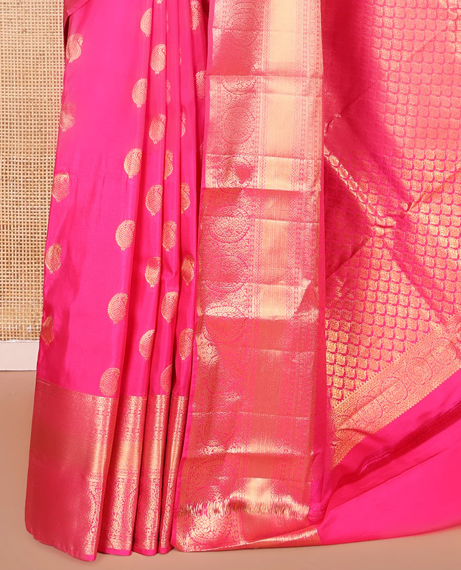 Pink Budget Silk Saree Bedecked with Paisley Buttas All Over Its Body, Highlighted by a Traditional Zari Design Border, Grand Pallu of Jaal Designs, and Paired with a Matching Blouse - Image 11