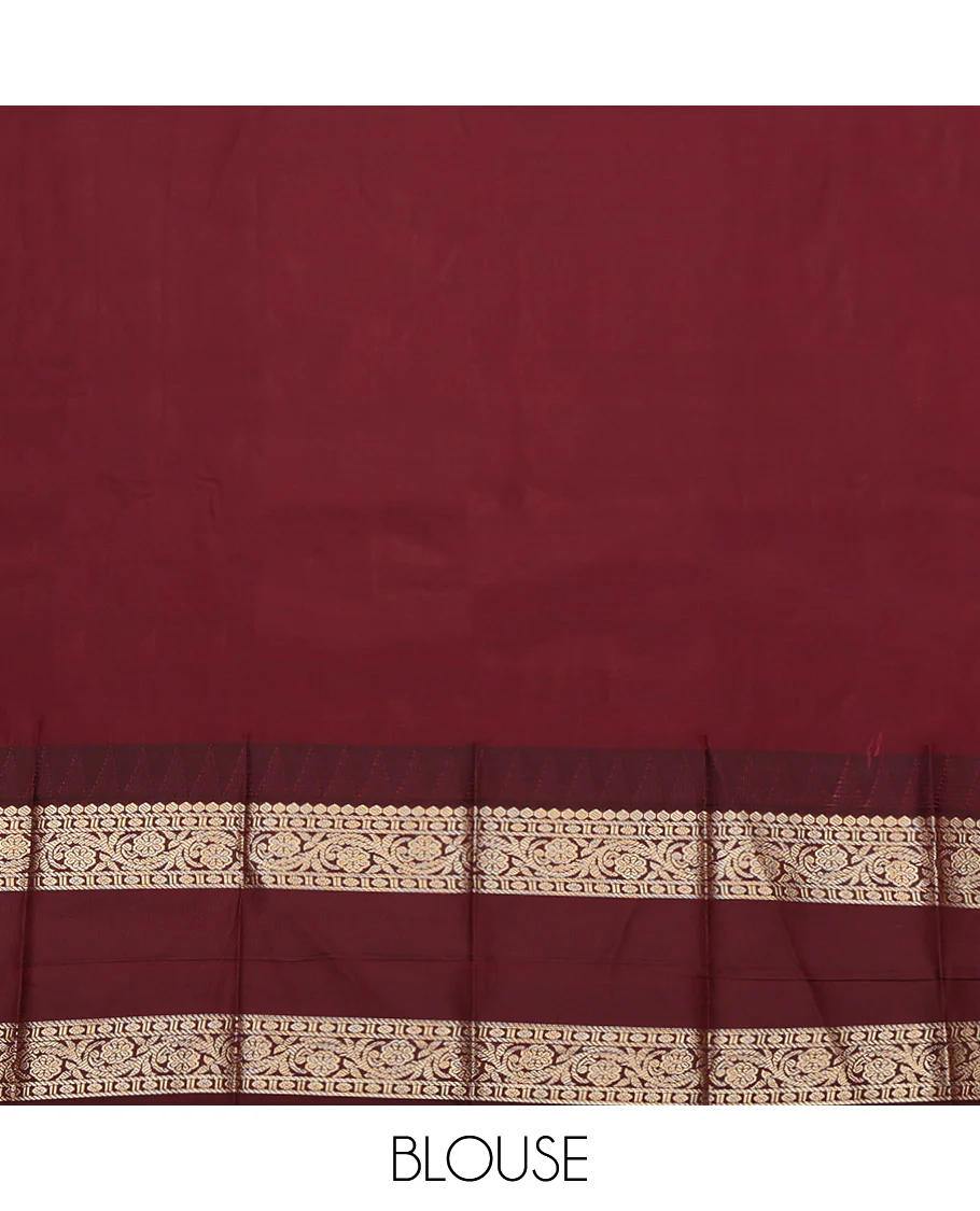 Pink Budget Silk Saree, Bedecked with Zari Buttas, Complemented by a Contrast Traditional Zari Design Rettai Pettu Temple Border, Grand Pallu, and a Contrast Blouse - Image 4