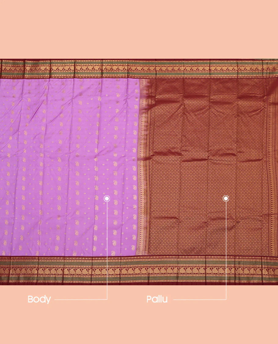 Pink Budget Silk Saree, Decked Up with Zari Buttas All Over Its Body, Complemented by a Contrast Traditional Zari Design Border, Grand Pallu, and Paired with a Contrast Blouse - Image 3