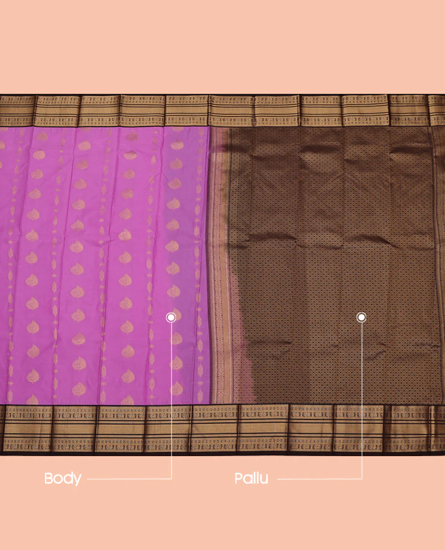 Pink Budget Silk Saree, Delicately Woven with Zari Buttas All Over Its Body, Complemented by a Contrast Traditional Zari Design Border, Grand Jaal Pallu, and Paired with a Contrast Blouse - Image 3