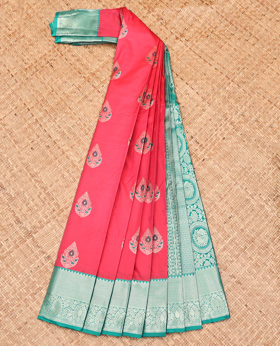 Pink Budget Silk Saree, Detailed with Zari Buttas, Captivating Contrast Traditional Zari Design Border, Pallu of Jaal Design, and Has a Contrast Blouse - Image 2