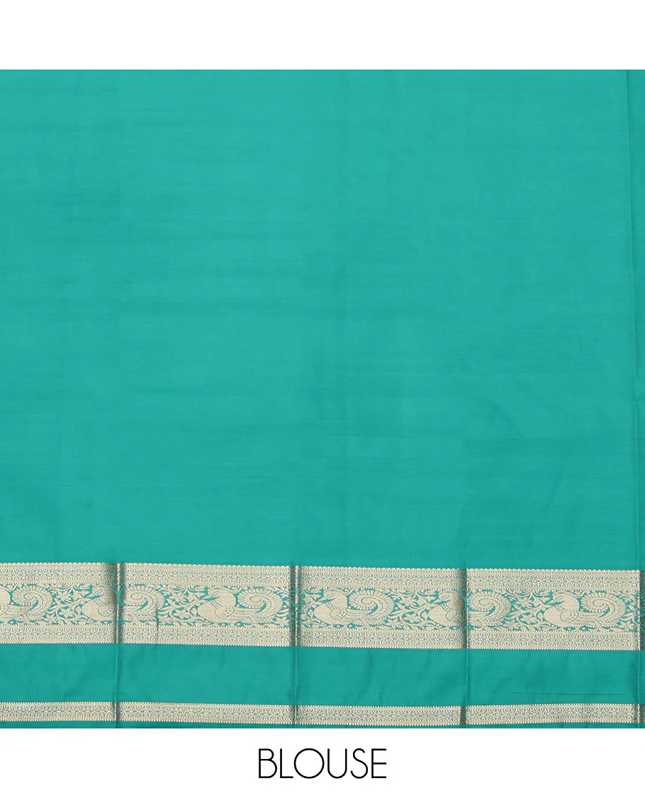 Pink Budget Silk Saree, Elevated with Zari Buttas All Over Its Body, Highlighted by a Traditional Zari Design Border of Peacocks, Captivating Contrast Pallu of Intricate Design, and Paired with a Contrast Blouse - Image 4