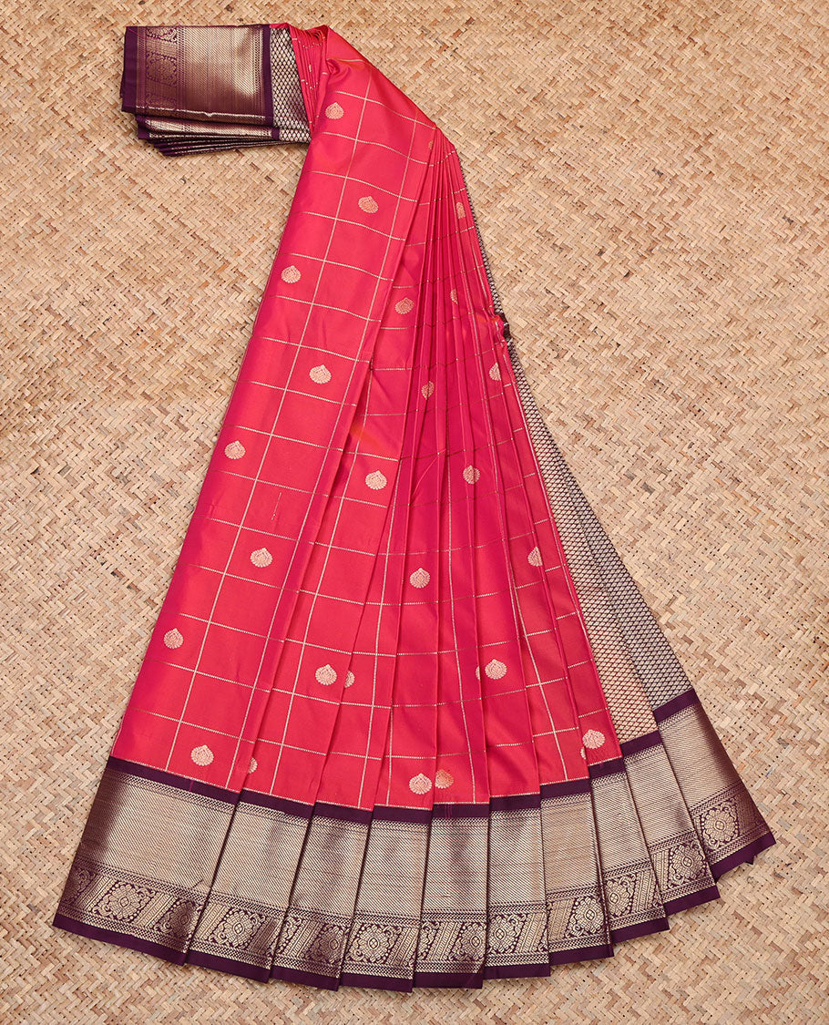 Pink Budget Silk Saree, Featuring Zari Butta Enclosed Checks, Contrast Traditional Zari Border, Grand Jaal Pallu, and a Contrast Blouse - Image 2