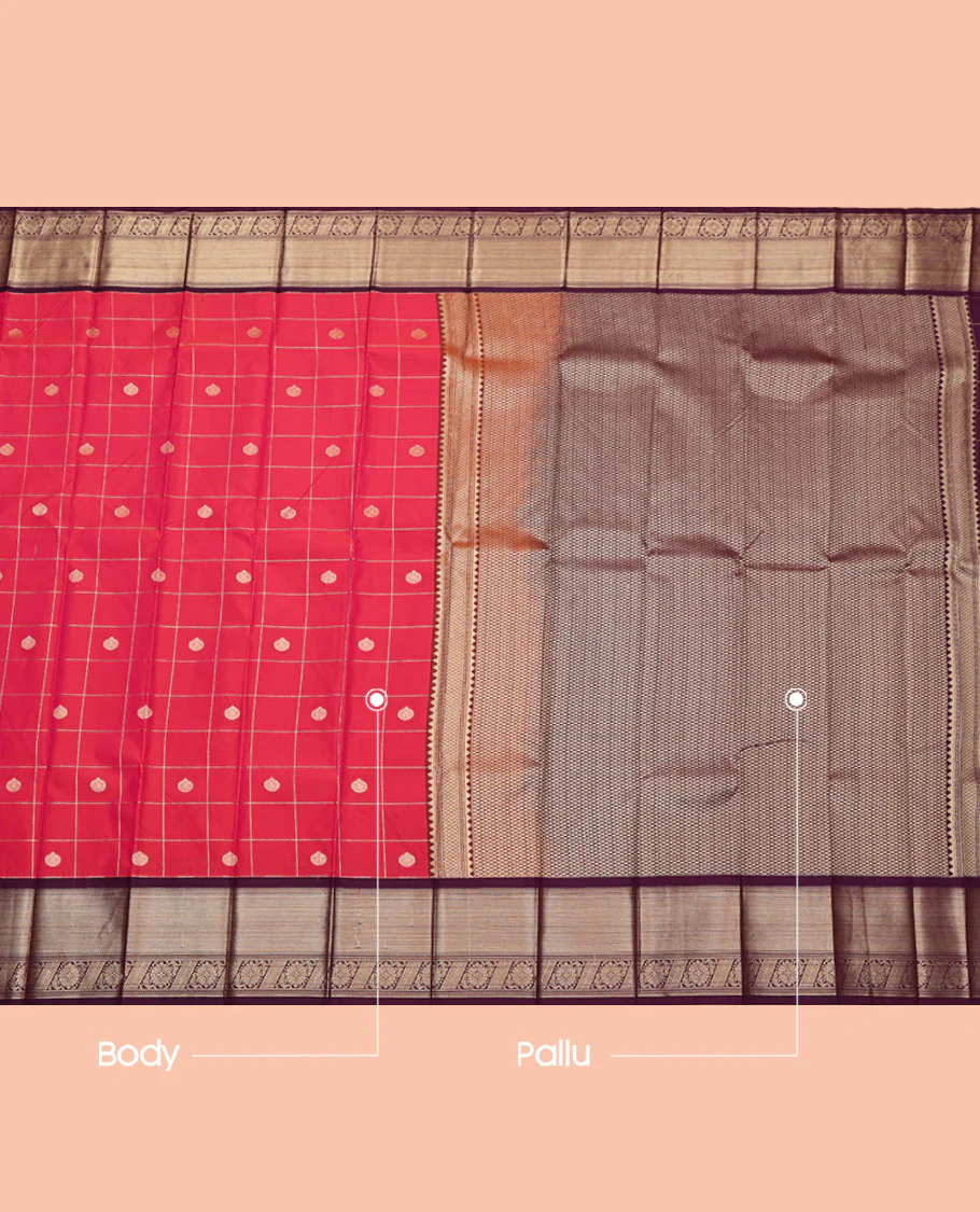 Pink Budget Silk Saree, Featuring Zari Butta Enclosed Checks, Contrast Traditional Zari Border, Grand Jaal Pallu, and a Contrast Blouse - Image 3