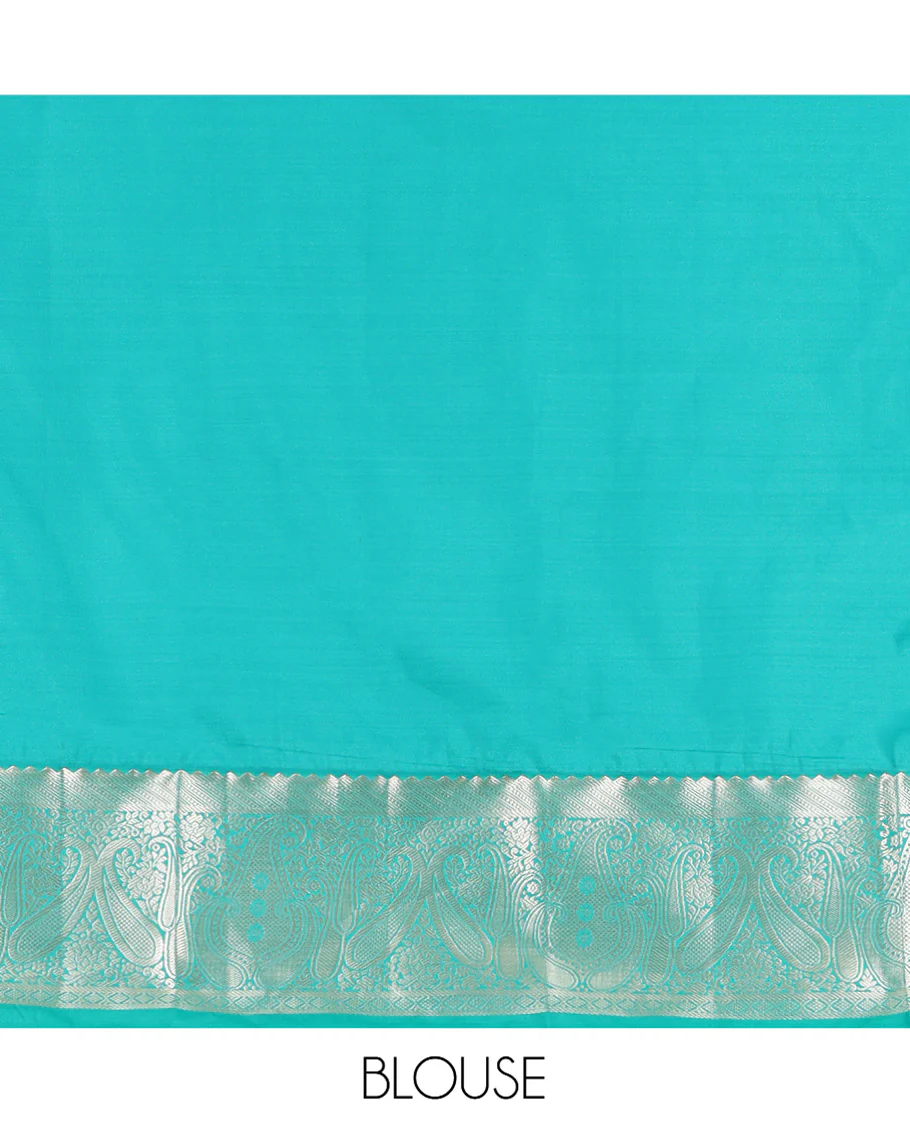 Pink Budget Silk Saree, Gracefully Embellished with Jacquard All Over Its Body, Complemented by a Contrast Paisley Zari Design Border, Mughal-Style, Intricately Patterned Pallu, and Paired with a Contrast Blouse - Image 4