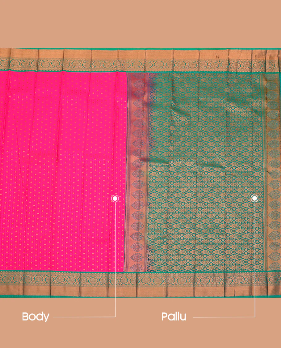 Pink Budget Silk Saree, Richly Detailed with Zari Butta Enclosed Checks on Its Body, Complemented by a Contrast Traditional Zari Border, Grand Pallu, and Paired with a Contrast Blouse - Image 3