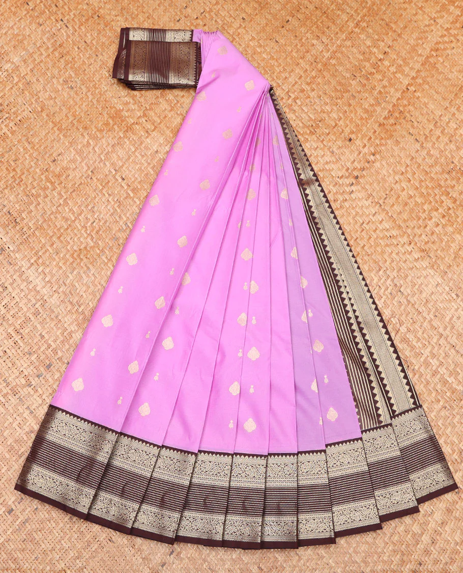 Pink Budget Silk Saree, Subtly Enriched with Zari Buttas on Its Body, Complemented by a Contrast Traditional Zari Design Border, Geometric-Patterned Pallu, and Paired with a Contrast Blouse - Image 2