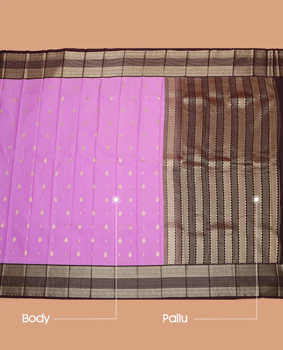 Pink Budget Silk Saree, Subtly Enriched with Zari Buttas on Its Body, Complemented by a Contrast Traditional Zari Design Border, Geometric-Patterned Pallu, and Paired with a Contrast Blouse - Image 3