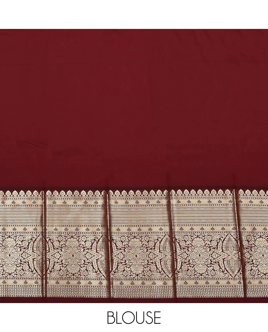 Pink Budget Silk Saree, Woven with Zari Buttas on Its Body, Complemented by a Contrast Traditional Zari Design Border, Grand Jaal Pallu, and Paired with a Contrast Blouse - Image 4