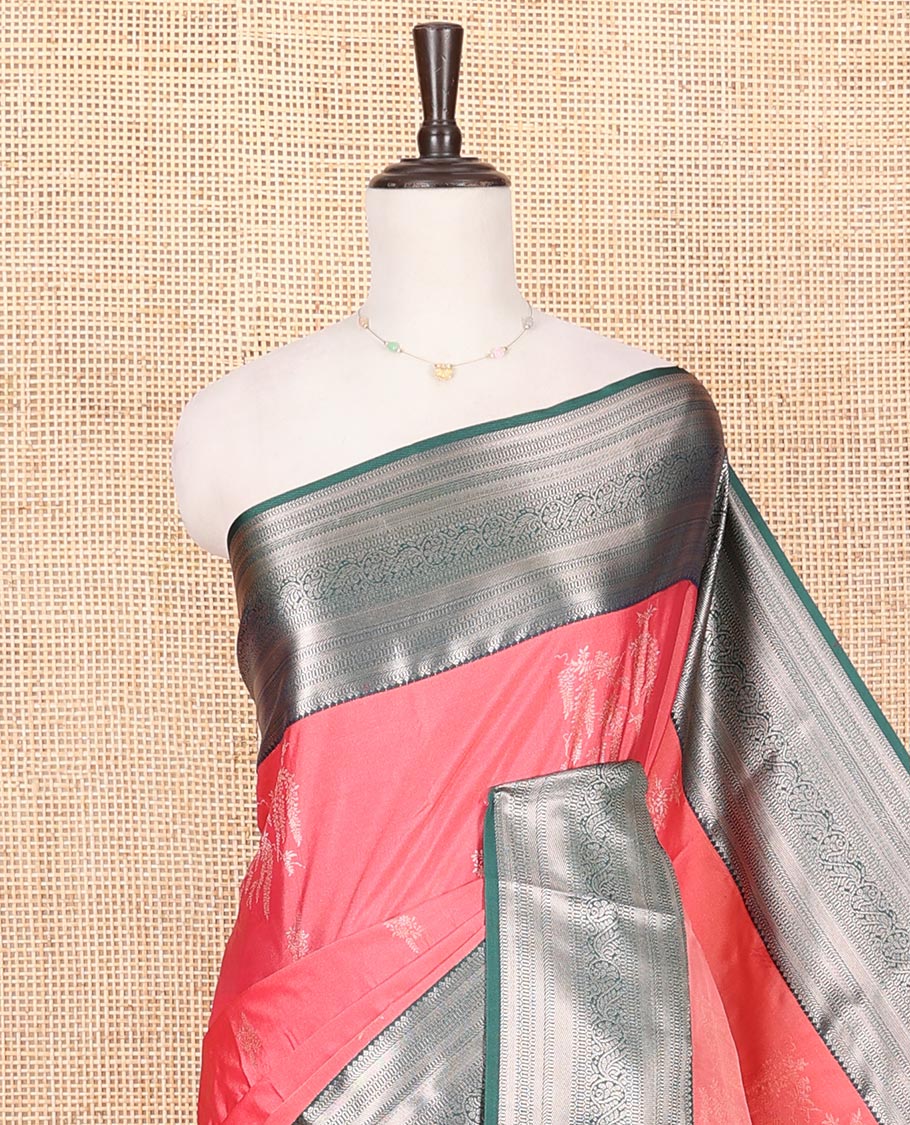 Pink Budget Silk Saree, Woven with Zari Buttas on Its Body, Complemented by a Contrast Traditional Zari Design Border, Intricately Designed Pallu, and Paired with a Contrast Blouse - Image 2