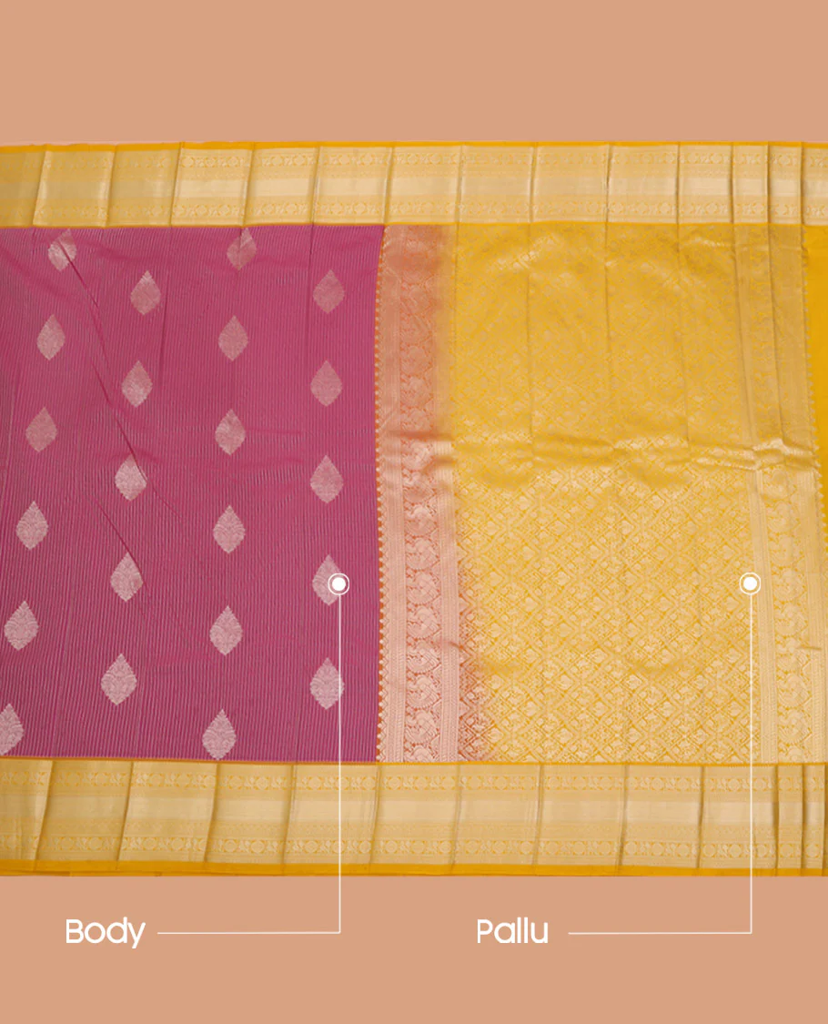 Pink Budget Silk Saree Woven with Zari Stripes and Thilakam Buttas All Over Its Body, Complemented by a Contrast Traditional Zari Design Border, Pallu Opulently Embellished with Jaal Design, and Paired with a Contrast Blouse - Image 3