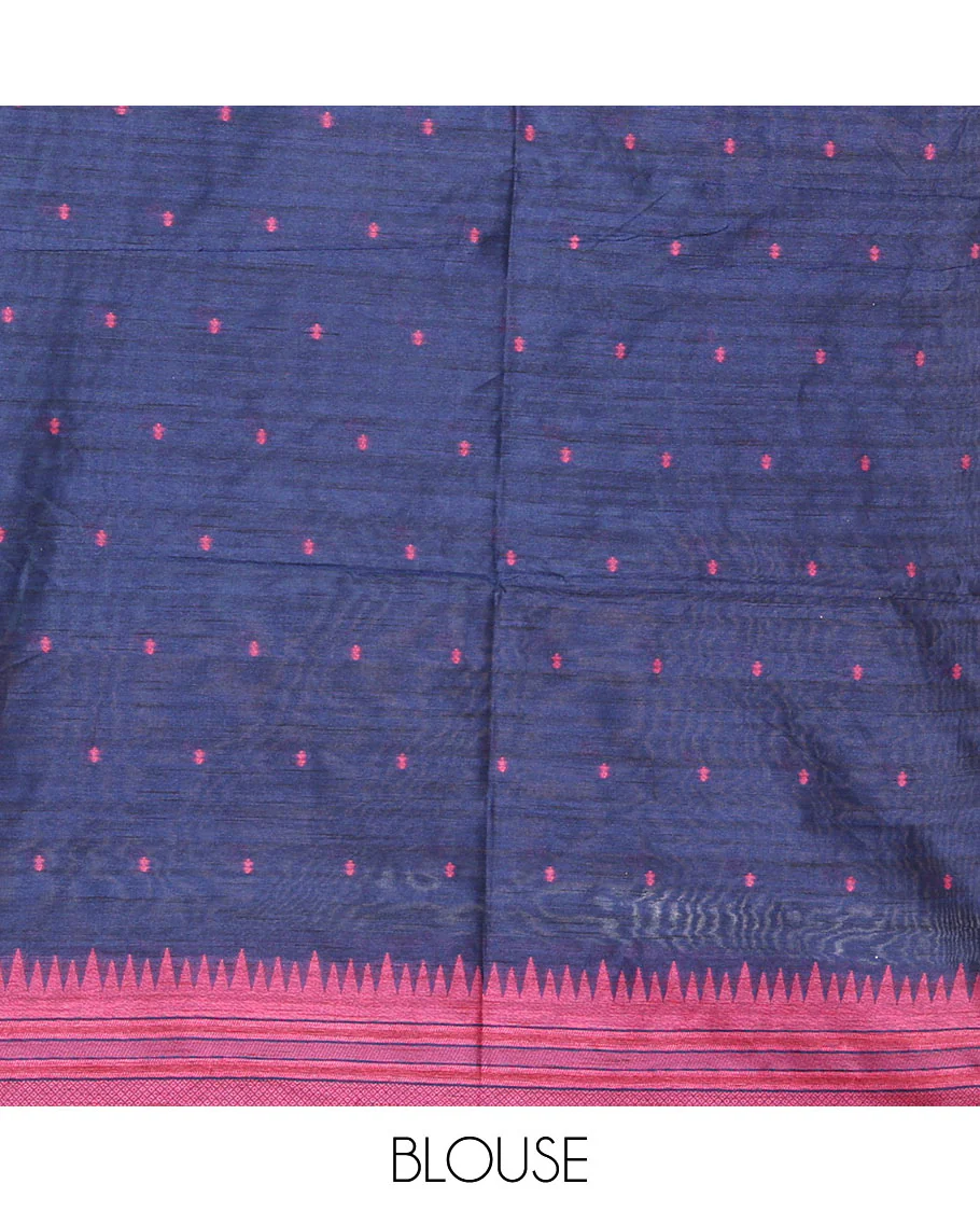 Pink buttas semi-jute saree with contrast temple border, thread striped pallu, and a contrast thread buttas blouse - Image 4