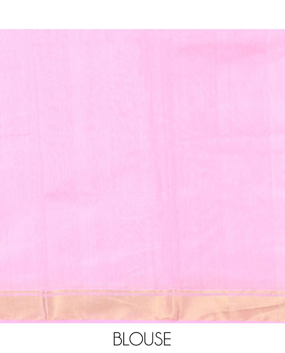Pink Chanderi Cotton Saree, Decked Up with Zari Buttas All Over Its Body, Highlighted by a Zari Border, Pallu  of Zari Stripes and Floral Buttas, and Paired with a Matching Blouse - Image 5
