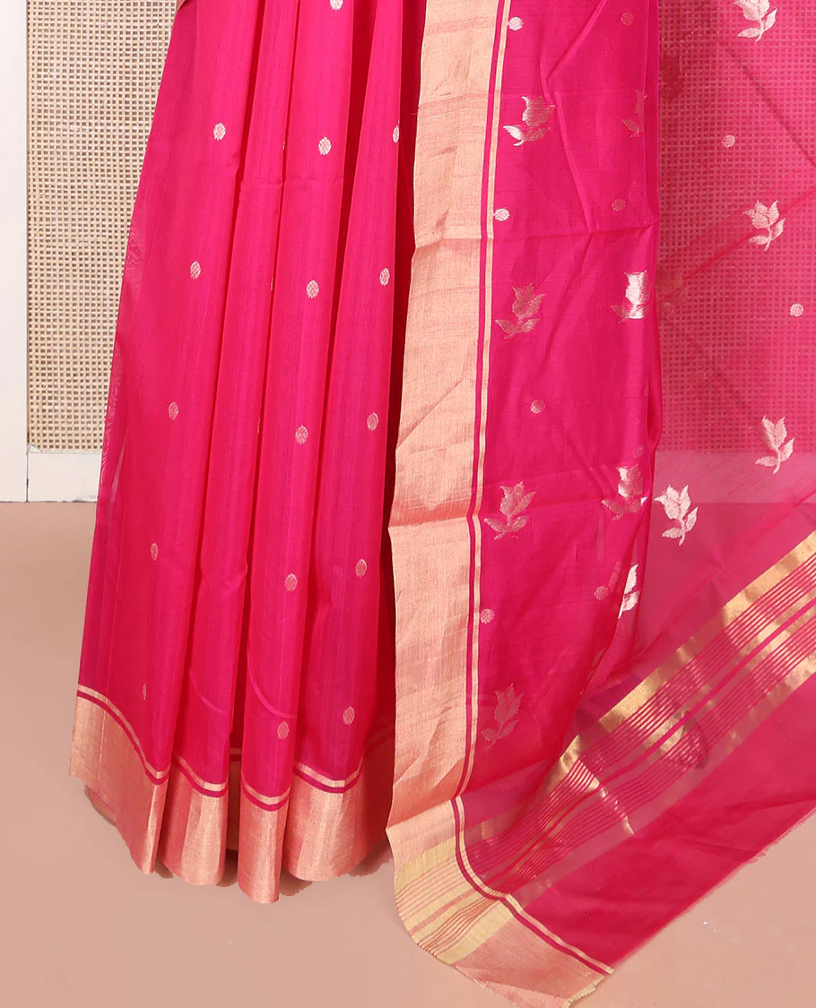 Pink Chanderi Cotton Saree, Decorated with Buttas All Over Its Body, Highlighted by a Zari Border, Pallu Steeped with Buttas, and Paired with a Matching Blouse - Image 3