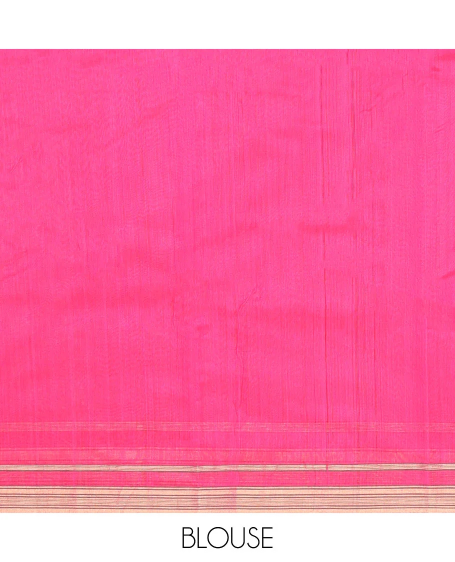Pink Chanderi Cotton Saree, Ornamented with Buttas All Over Its Body, Complemented by a Contrast Zari Border, Pallu Steeped with Buttas and Stripes, and Paired with a Matching Blouse - Image 4