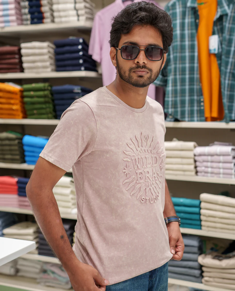 Pink Cotton-Blended Acid-Washed Oversized T-Shirt Comes with a Typographic-Embossed, a Crew Neck, Half Sleeves, and Regular Length - Image 4
