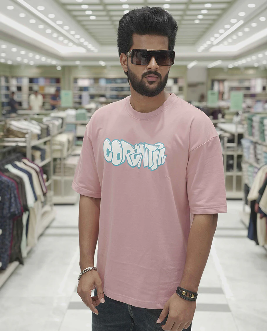 Pink Cotton-Blended Oversized T-Shirt, Elevated with Multi-Color Funky Motifs Front and Back Print, Comes with a Crew-Neck, Half-Sleeves, and Long Length - Image 5