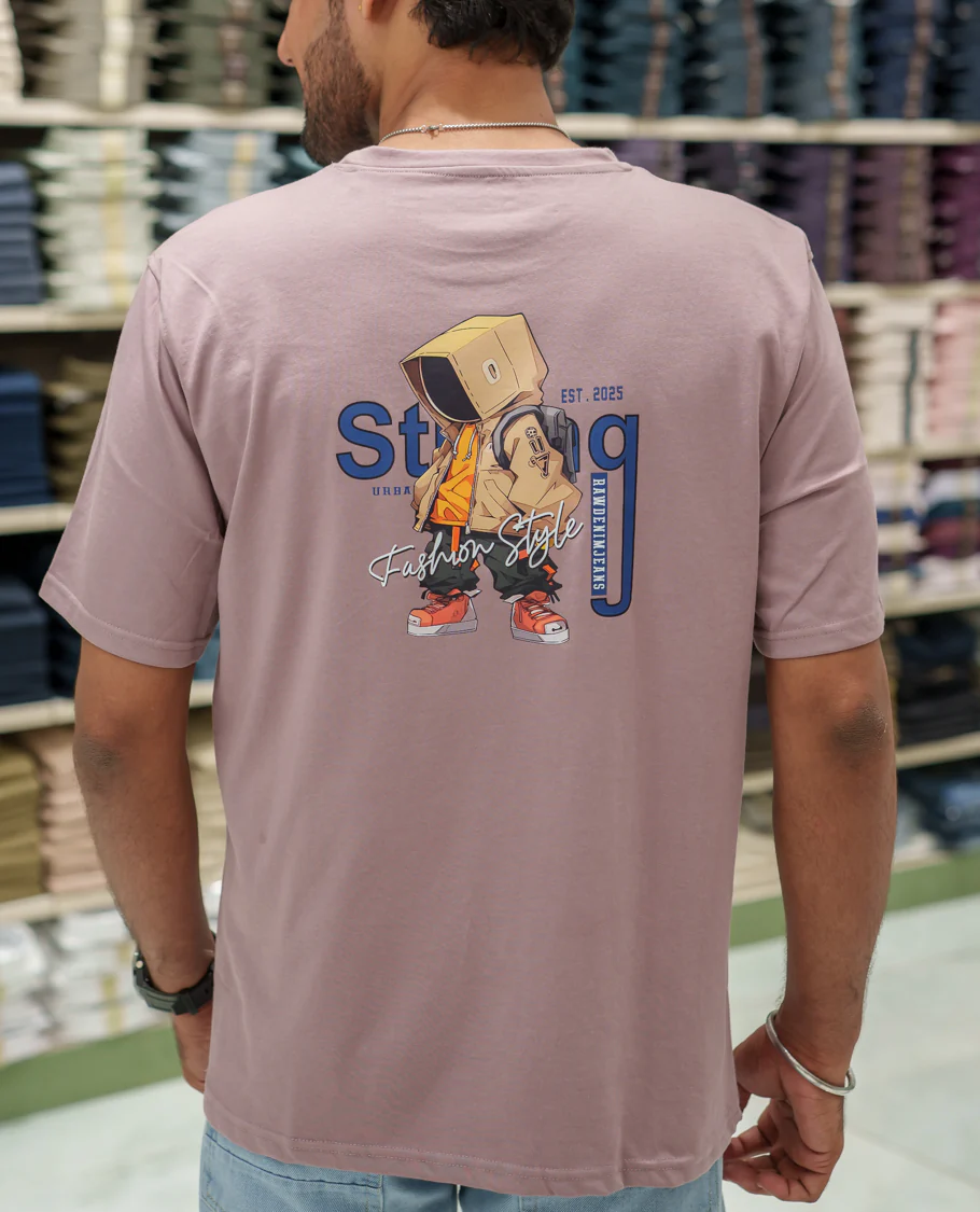 Pink Cotton-Blended T-Shirt Comes with an Robot-Motifs Back Print, Crew Neck, Half Sleeves, Oversized Fit, and Regular Length - Image 2