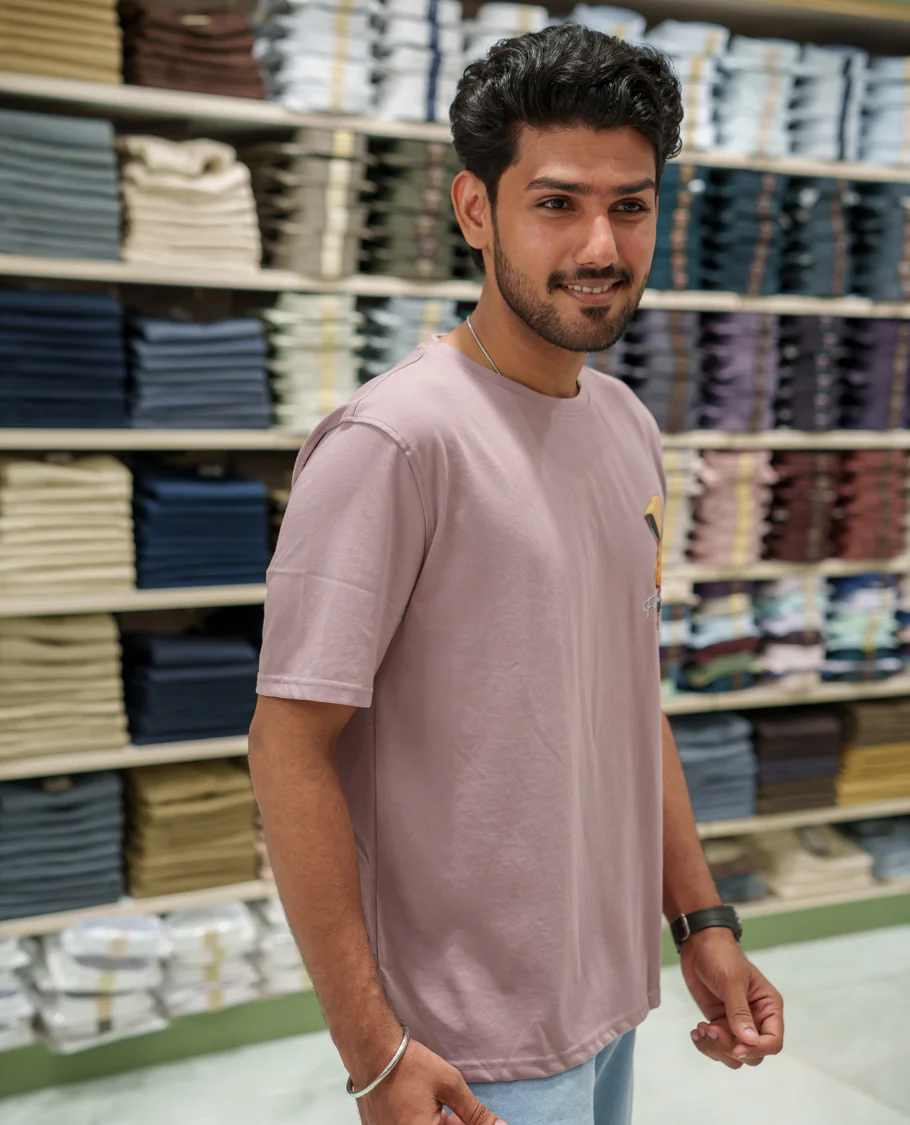 Pink Cotton-Blended T-Shirt Comes with an Robot-Motifs Back Print, Crew Neck, Half Sleeves, Oversized Fit, and Regular Length - Image 5