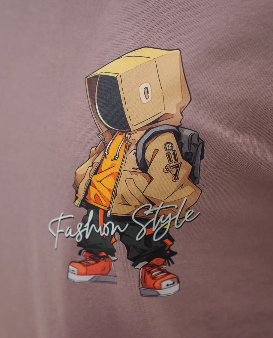 Pink Cotton-Blended T-Shirt Comes with an Robot-Motifs Back Print, Crew Neck, Half Sleeves, Oversized Fit, and Regular Length - Image 6