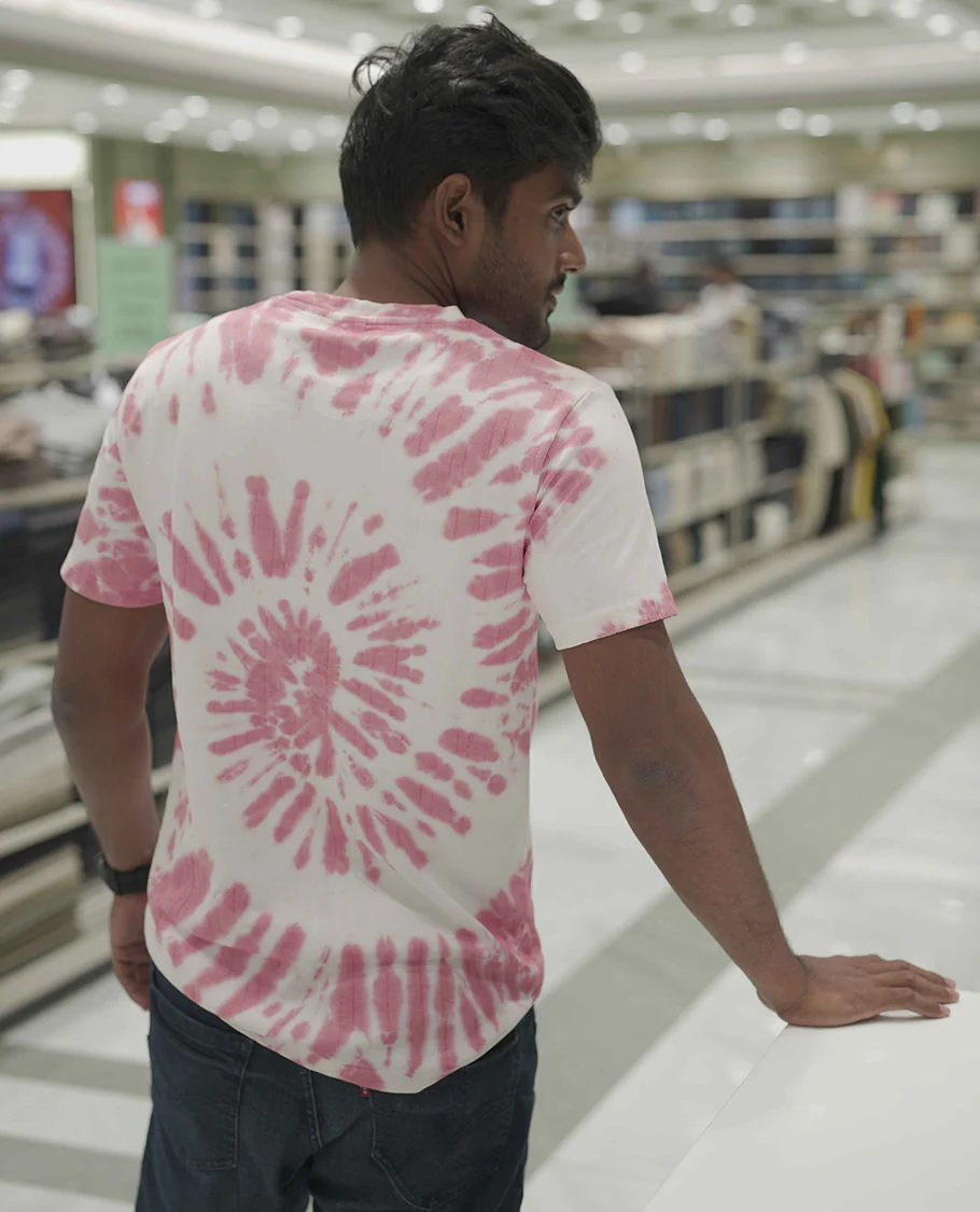 Pink Cotton-Blended T-Shirt, Subtly Designed with Tie-Dye Style Shibori Print, Comes with a Crew-Neck, Half-Sleeves, Slim Fit, and Regular Length - Image 3
