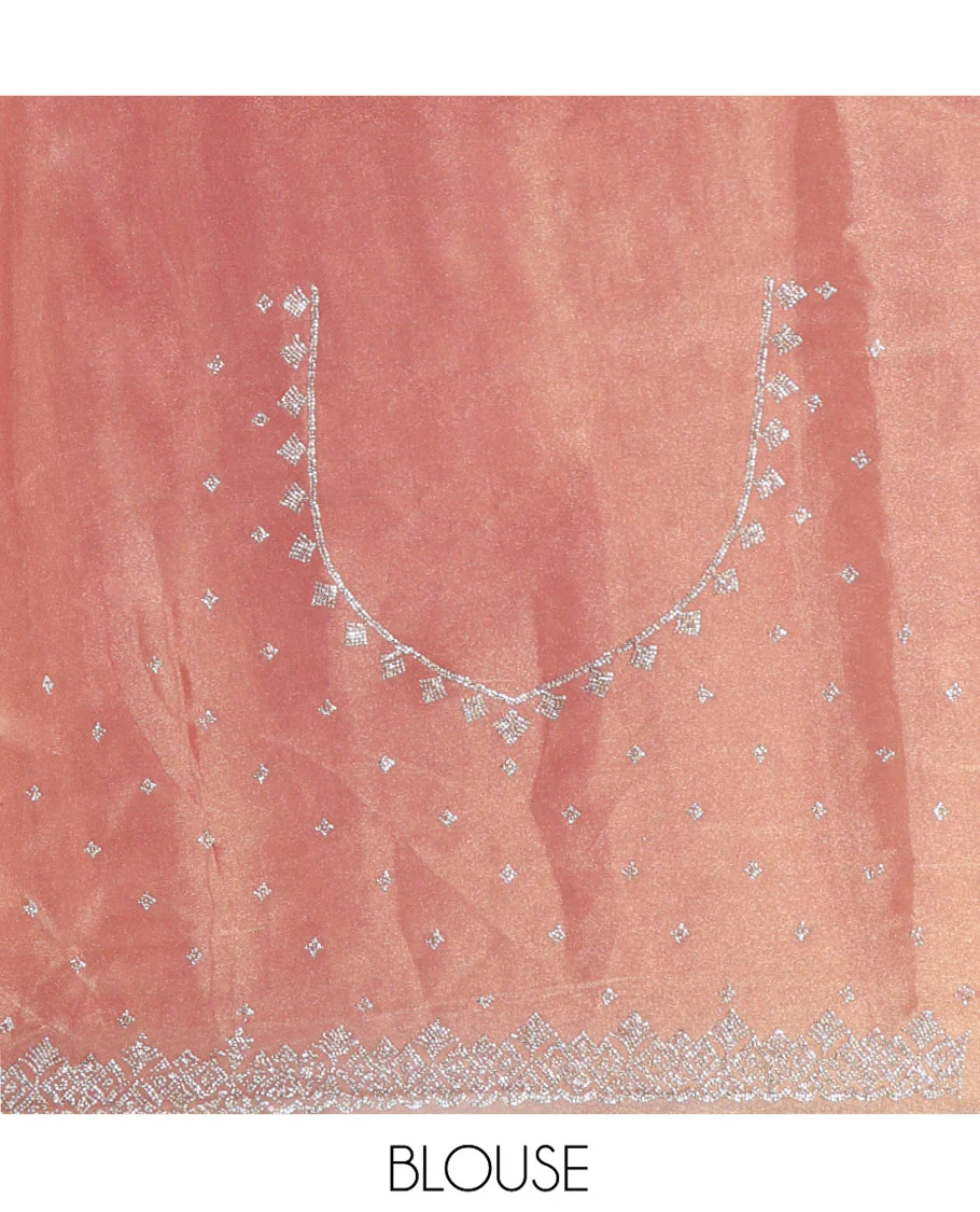 Pink Designer Saree, Dazzled with Stone Embroidered Buttas on Its Body, Highlighted by a Scallop Stone Work Border, Pallu of Stone Embroidered Buttas, and Paired with a Matching Blouse - Image 5
