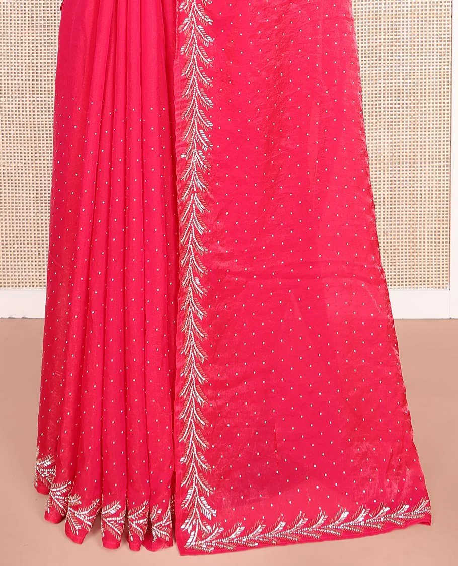Pink Designer Saree, Spotlighted with Stone Work Across Its Body, Highlighted by a Scallop Stone Embroidered Border, a Self Pallu, and Paired with a Matching Stone Work Blouse - Image 4