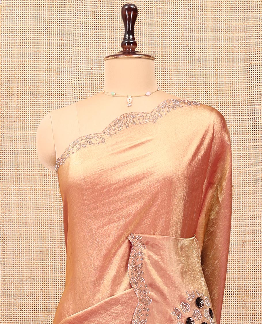 Pink Designer Saree, Spotlighted with Stone Work Embroidery On Its Body, Scallop Embroidered Border, and Paired with a Matching Blouse - Image 2