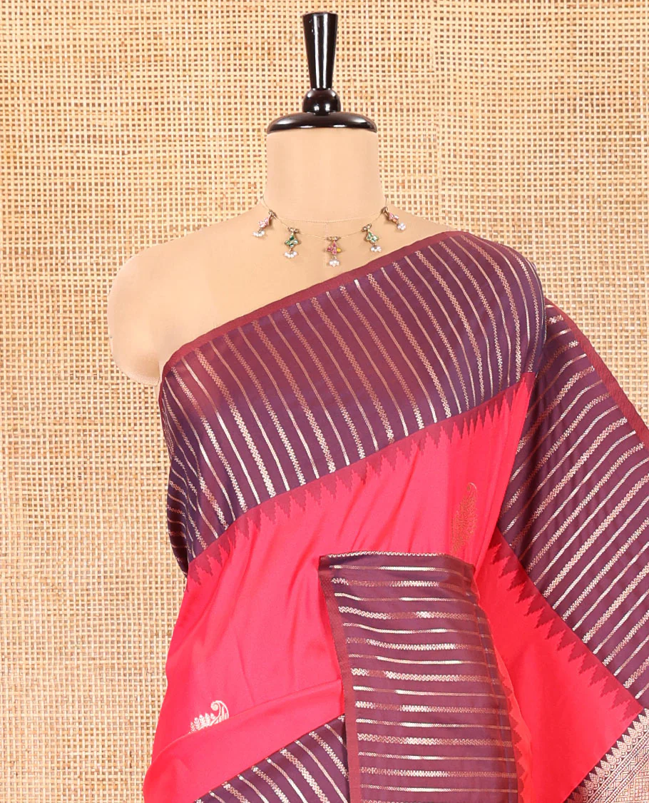 Pink Elite Soft Silk Saree, Spotlighted by Zari Buttas All Over Its Body, Complemented by Contrast Border Steeped with Geometric Patterns, Grand Pallu, and Paired with a Contrast Blouse - Image 2