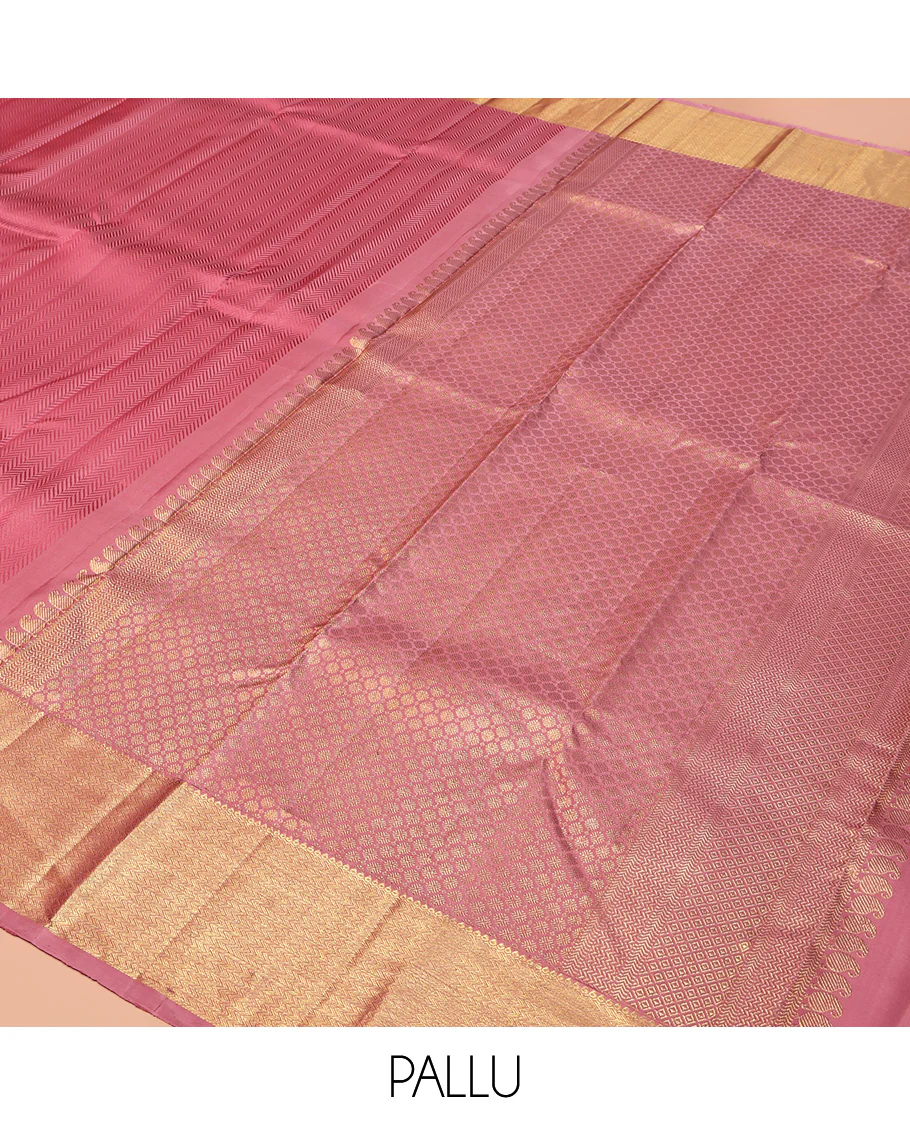 Pink Embossed Parampara Silk Saree, Highlighted by Zari Border of Thilakam and Vanki Designs, Pallu Steeped with Rudraksham Designs, and Paired with a Matching Blouse - Image 5