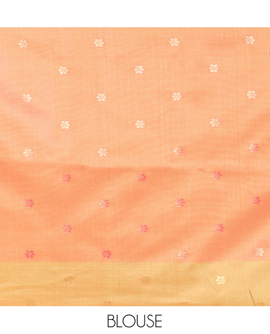 Pink Fancy Soft Silk Saree, Detailed with Zari Buttas and Zari Stripes, Complemented by a Contrast Border of Zari Designs, Intricately Designed Pallu, and Paired with a Contrast Blouse - Image 4