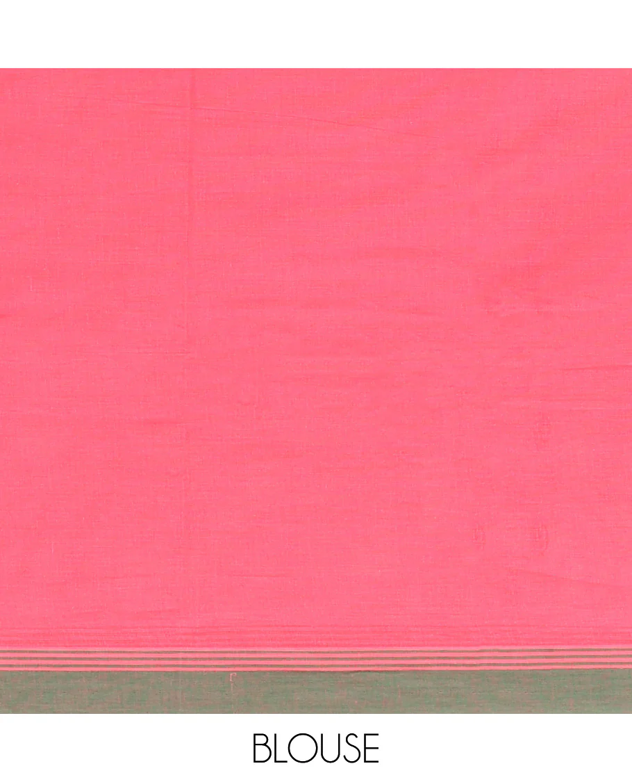 Pink Kanchi Cotton Saree, Delicately Decked Up with Buttas on Its Body, Complemented by Contrast Border, Sparsely Woven Pallu, and Paired with a Matching Blouse - Image 3