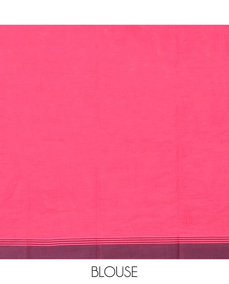 Pink Kanchi Cotton Saree, Sparsely Designed with Buttas on Its Body, Complemented by Contrast Border, a Pallu of Intricate Designs, and Paired with a Matching Blouse - Image 3