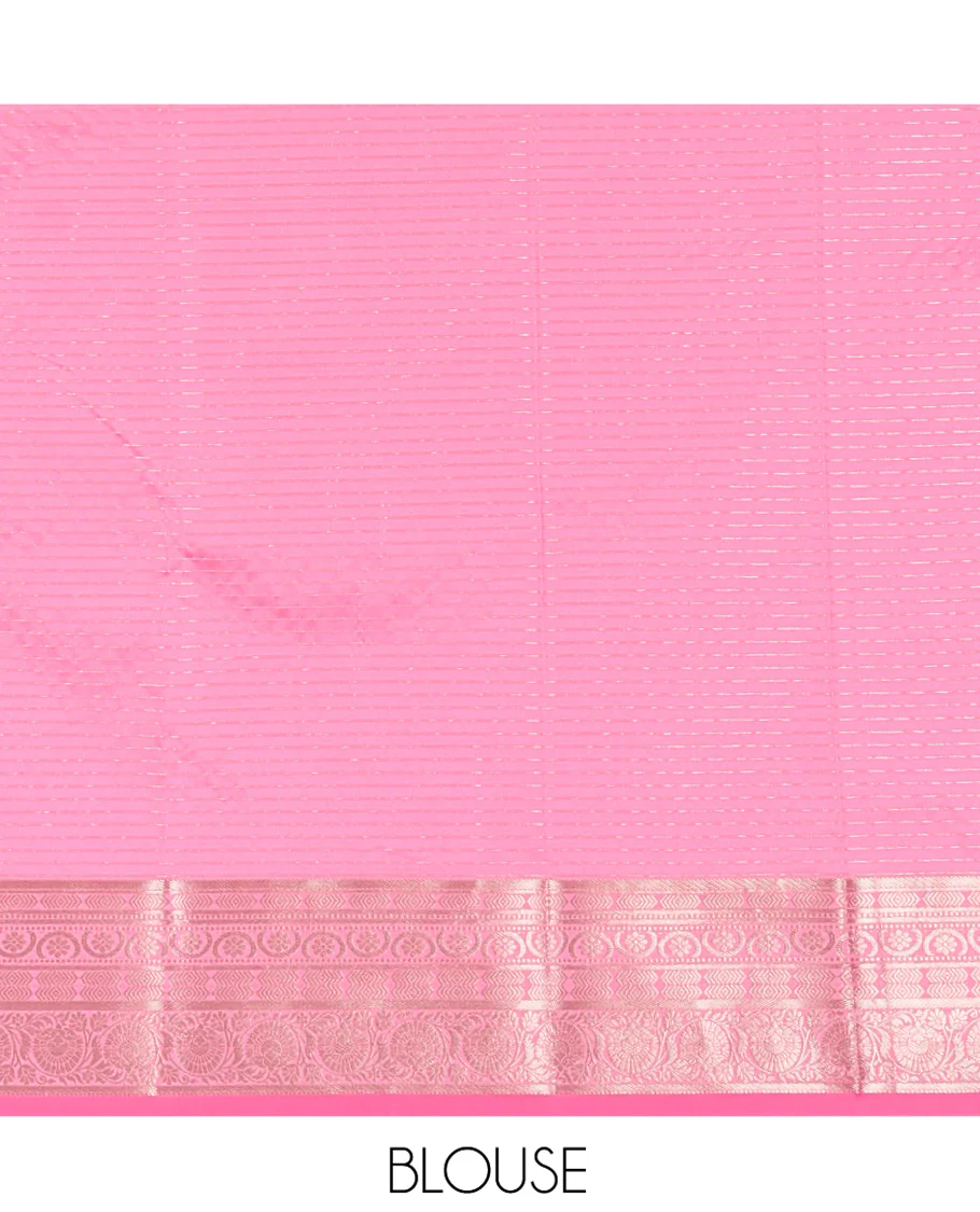 Pink Kanchi Silk Saree, Beautifully Bedecked with Zari Buttas and Zari Checks on Its Body, Highlighted by a Traditional Zari Design Border, Intricately Designed Pallu, and Paired with a Matching Blouse - Image 4