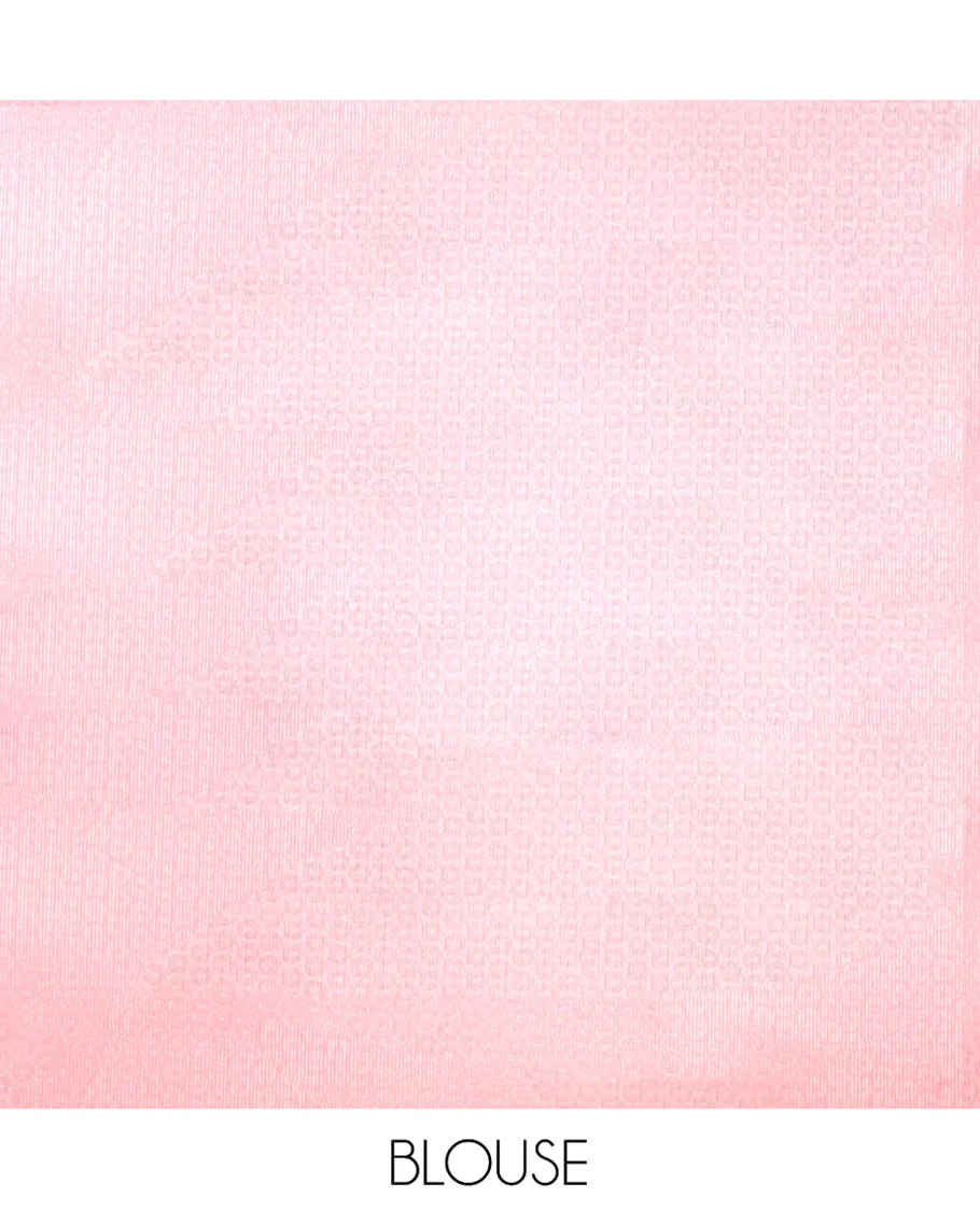 Pink Kanchi Silk Saree, Embellished with Checked Design on Its Body, Highlighted by a Self-Border of Diamond Patterns, Pallu Steeped with Buttas, and Paired with a Matching Blouse - Image 7