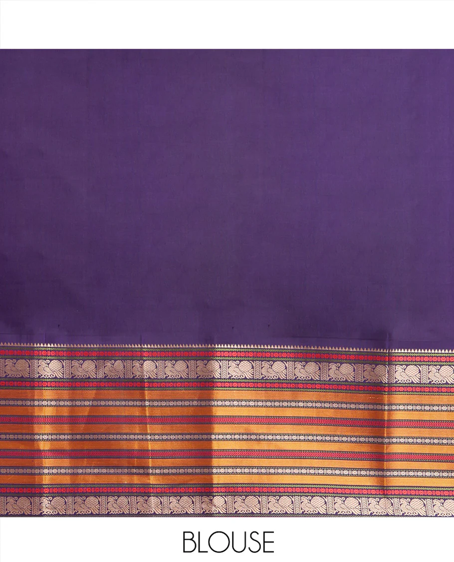 Pink Kanchipuram Silk Saree, Artfully Designed with Mayil Buttas on Its Body, Complemented by a Contrast Border of Rekku, Rudraksham, Mayil, and Kathir Designs, Pallu Steeped with Geometric Designs, and Paired with a Contrast Blouse - Image 6