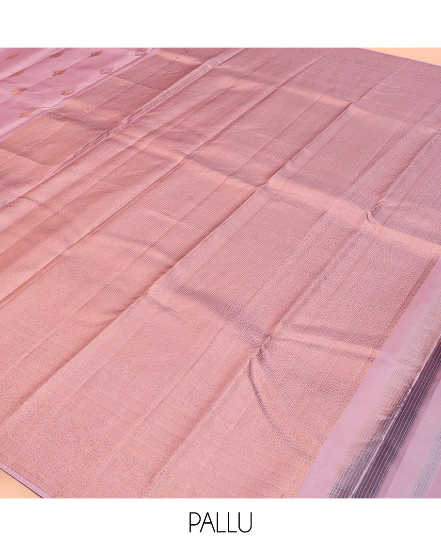 Pink Kanchipuram Silk Saree, Crafted with Zari Buttas All Over Its Body, Highlighted by a Zari Border of Traditional Designs, Intricately Designed Pallu, and Paired with a Matching Blouse - Image 5