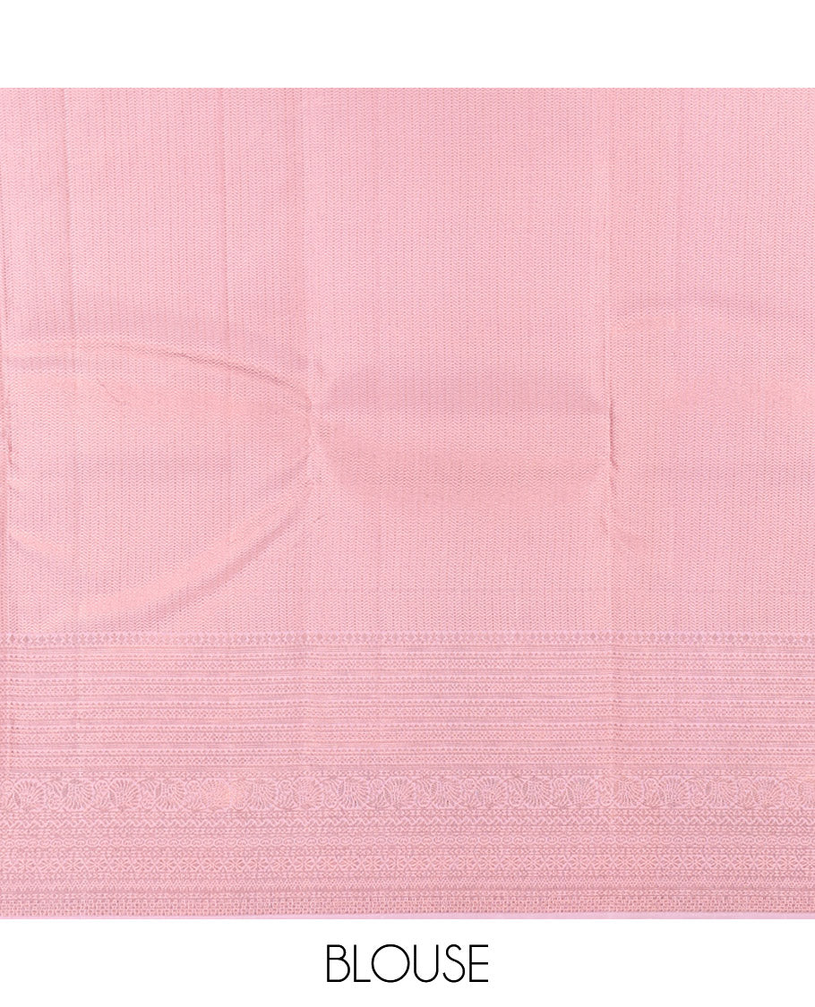 Pink Kanchipuram Silk Saree, Crafted with Zari Buttas All Over Its Body, Highlighted by a Zari Border of Traditional Designs, Intricately Designed Pallu, and Paired with a Matching Blouse - Image 6