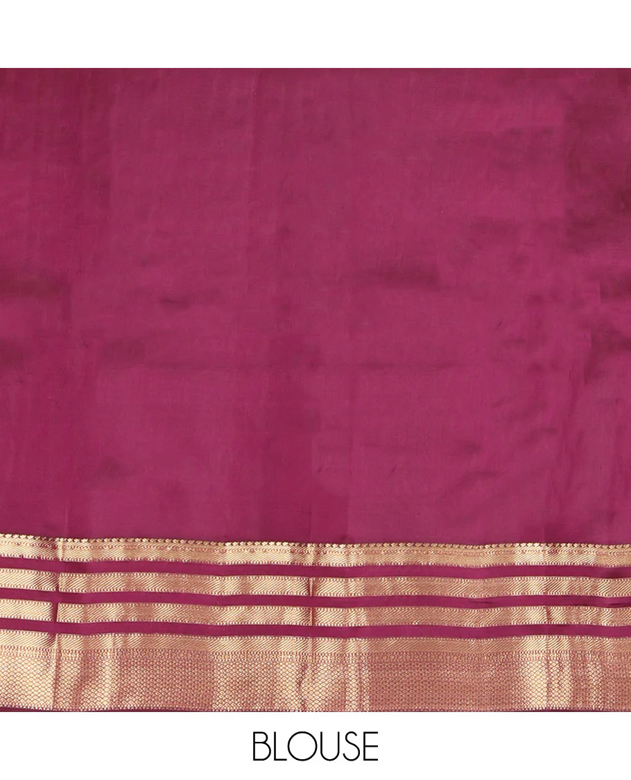 Pink Kanchipuram Silk Saree, Subtly Enriched with Zari Buttas All Over Its Body, Complemented by Contrast Border of Muthu, Banaras, and Mayil Kann Designs, Sparsely Striped Pallu, and Paired with a Contrast Blouse - Image 6