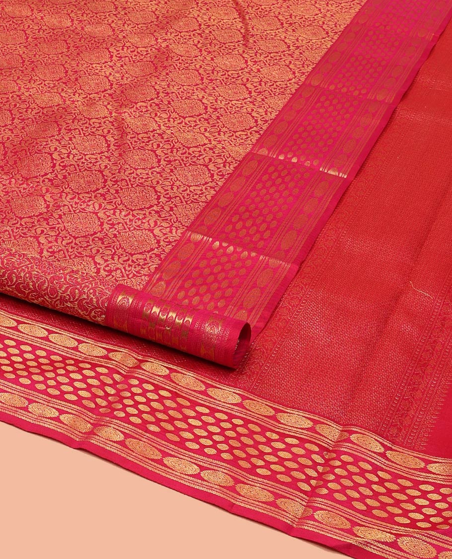 Pink Kanchipuram Wedding Silk Saree, Elegantly Highlighted with Jacquard Design on Its Body, Highlighted by Zari Border of Kathir, Chakram, and Rudraksham Designs, Grand Jaal Pallu, and Paired with a Matching Blouse - Image 2