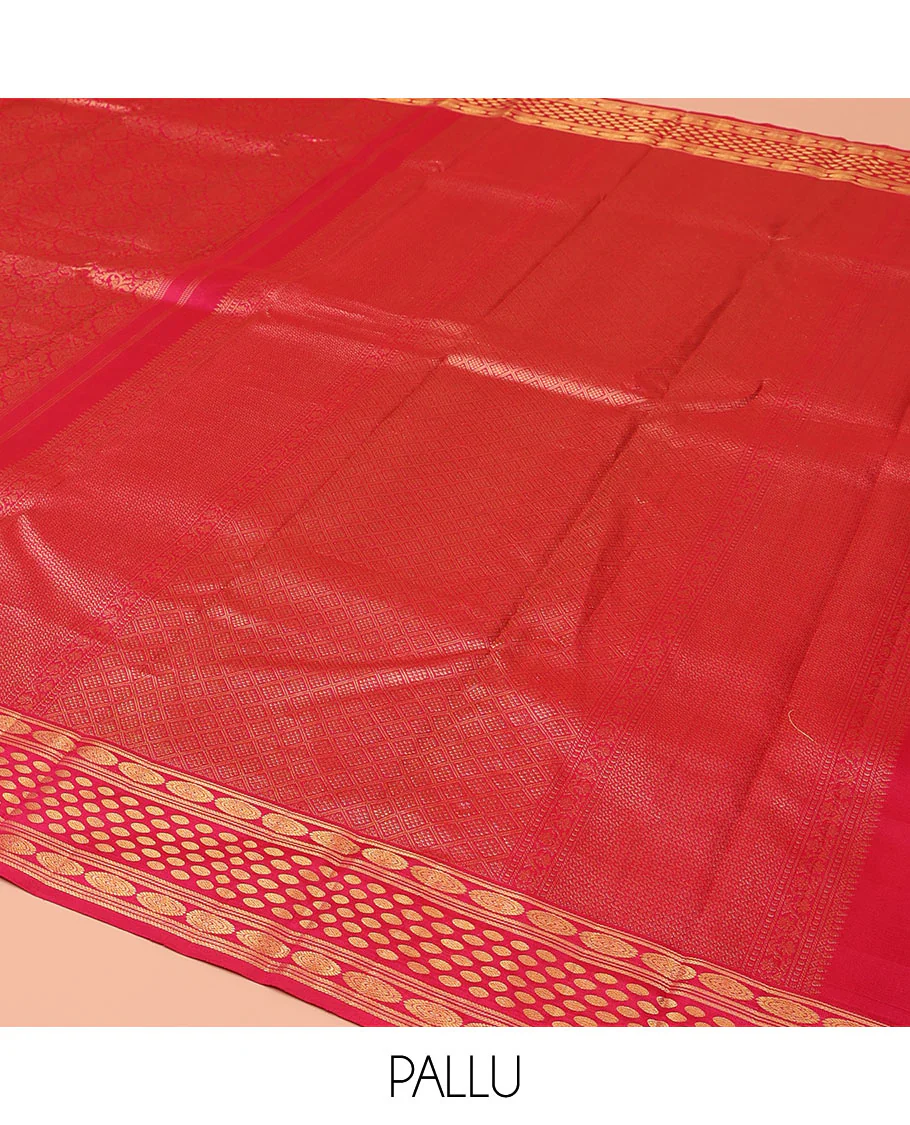 Pink Kanchipuram Wedding Silk Saree, Elegantly Highlighted with Jacquard Design on Its Body, Highlighted by Zari Border of Kathir, Chakram, and Rudraksham Designs, Grand Jaal Pallu, and Paired with a Matching Blouse - Image 5