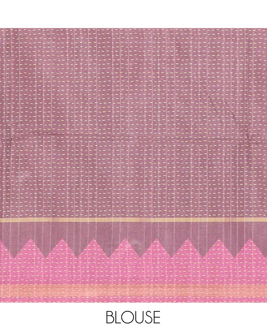 Pink Katan Silk Saree, Adorned with 3d-Style Print and Dotted-Style on Its Body, Complemented by Contrast Border, Pallu Steeped with Buttas, and Paired with a Contrast Blouse - Image 3