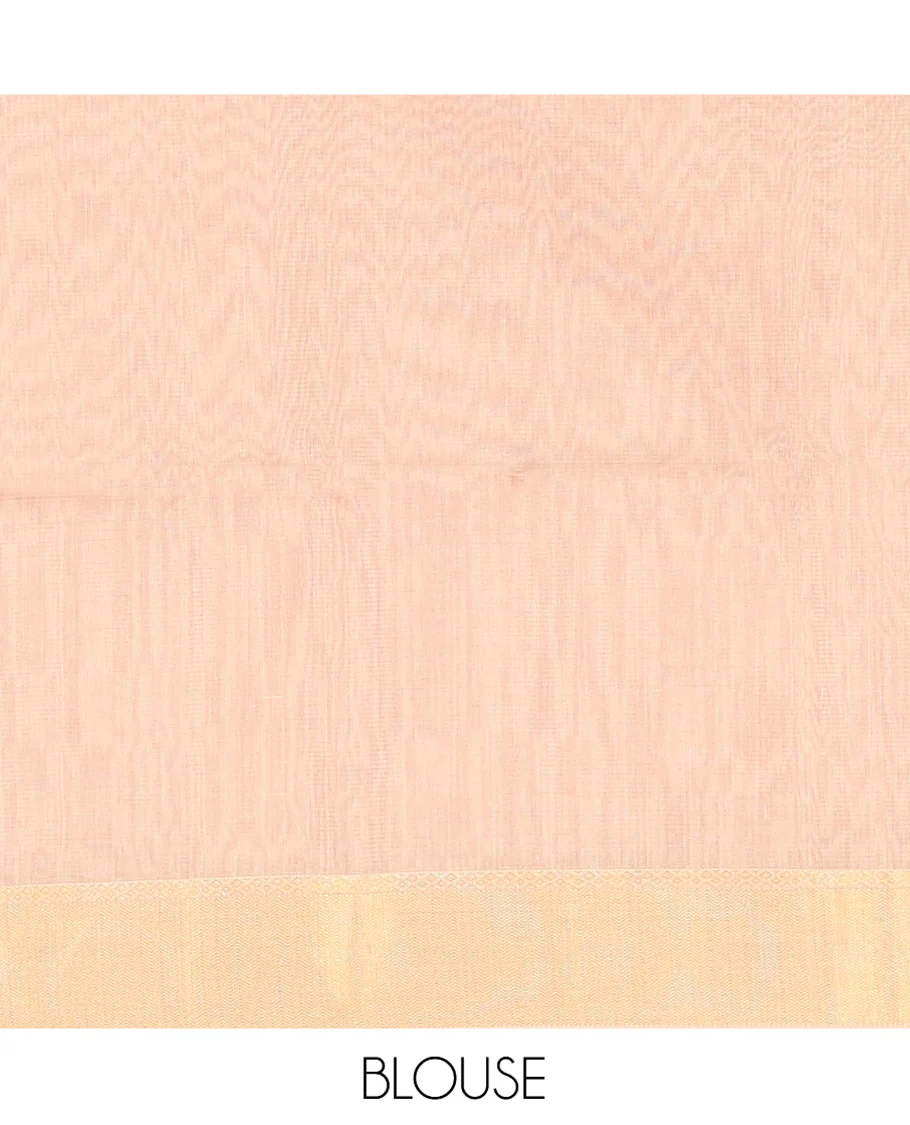 Pink Maheshwari Cotton Saree, Subtly Sparkled with Stripes, Highlighted by Zari Bavanji Border, Pallu of Zari Stripes, and Paired with a Contrast Blouse - Image 5