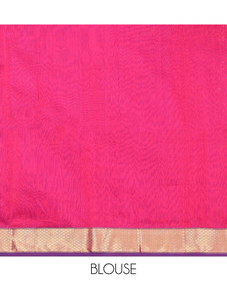 Pink Maheshwari Cotton Saree, Uniquely Detailed with Diamond Stripes on Its Body, Complemented by a Contrast Border of Traditional Designs, Pallu Steeped with Zari Stripes, and Paired with a Matching Blouse - Image 5