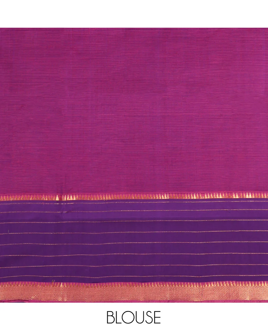 Pink Mangalgiri Cotton Saree, Sparsely Woven with Stripes on Its Body, Complemented by Contrast Zari Temple Checked Border, Zari-Striped Pallu, and Paired with a Contrast Blouse - Image 4
