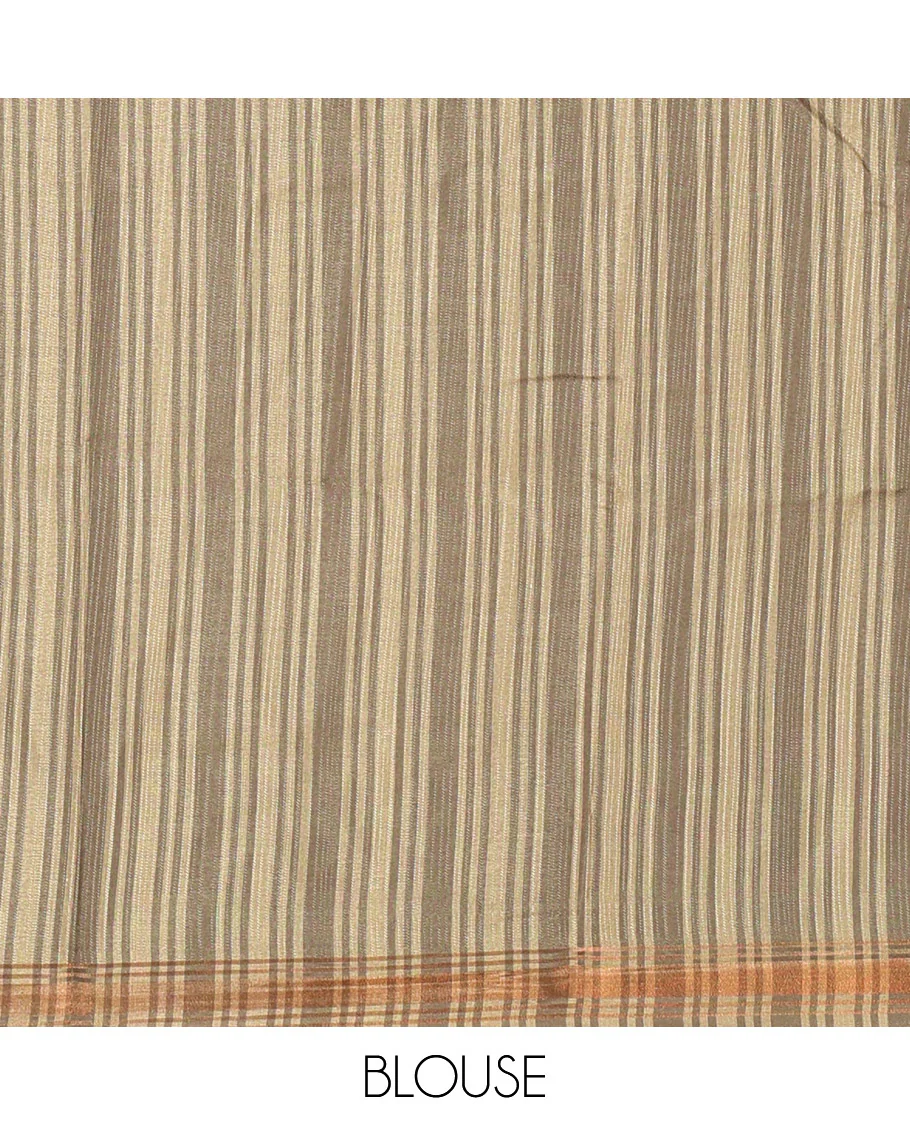 Pink Manipuri Silk Saree Subtly Woven with Stripes All Over Its Body, Complemented by Contrast Geometric Print and Zari Work Border, Pallu Features Stripes, and Paired with a Contrast Striped Blouse - Image 3