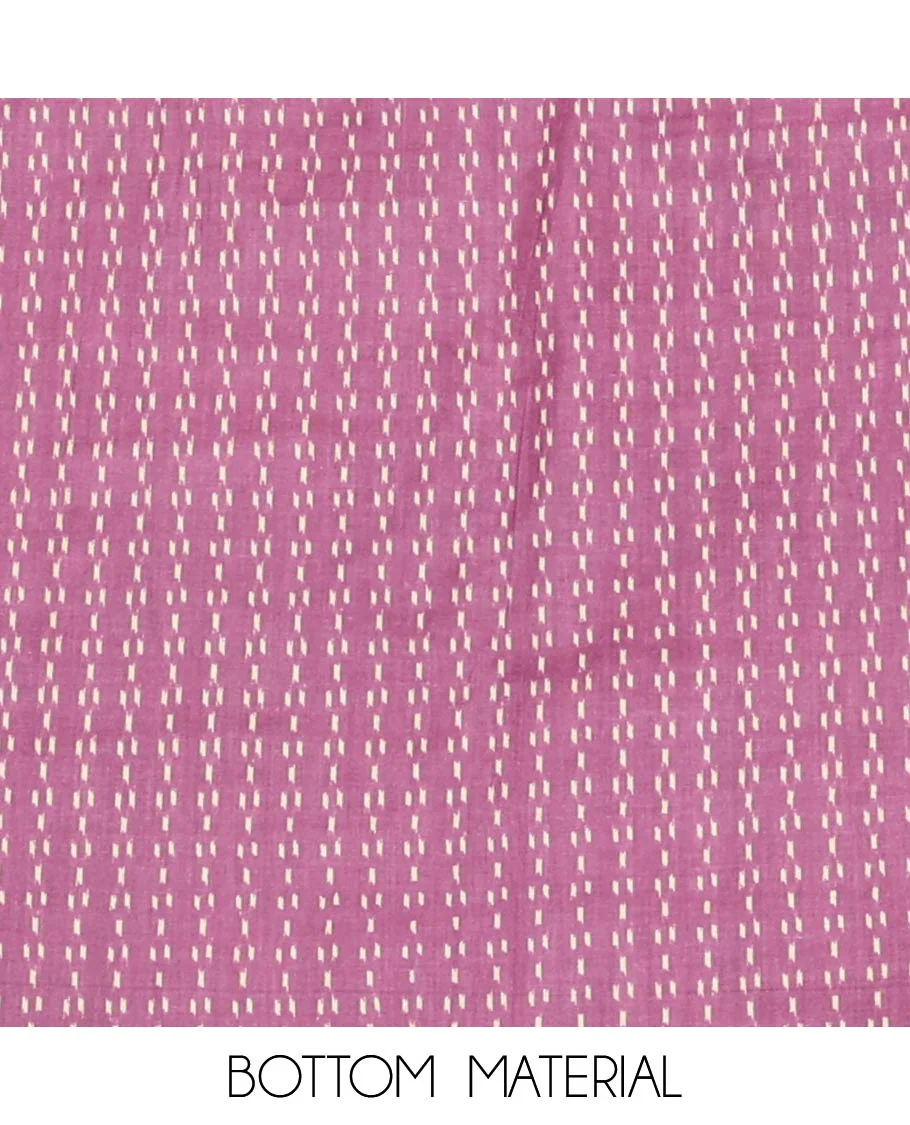 Pink Material Chudidar Set, Adorned with Ikkat-Style Buttas Printed and Neck Embroidery Cotton Top, Complemented by Contrast Printed Cotton Bottom, and Paired with Ikkat-Style Printed Cotton Dupatta - Image 3