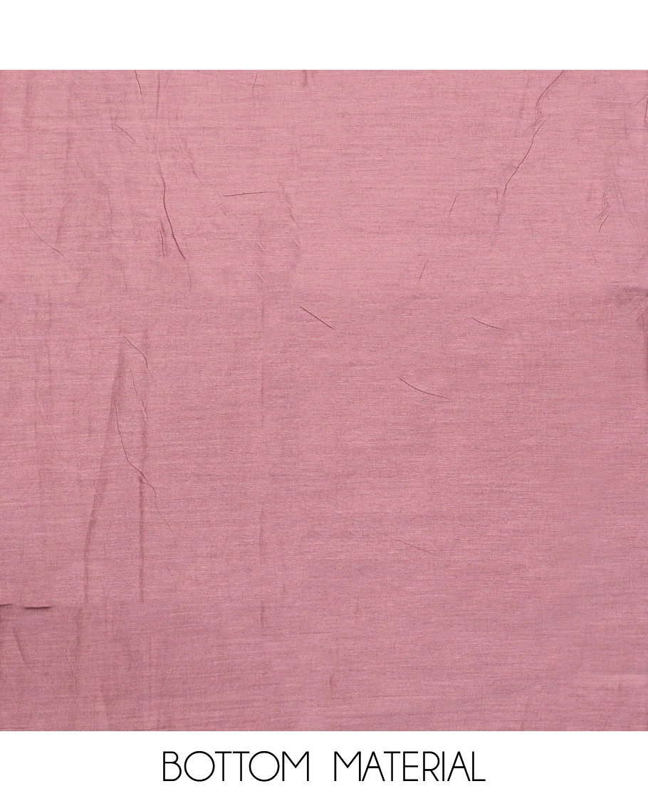 Pink Material Chudidar Set, Prettified with Abstract-Style Leaf Printed and Embroidery on Cotton Top, a Contrast Plain Cotton Bottom, and Paired with Sequins Striped Cotton Dupatta - Image 3
